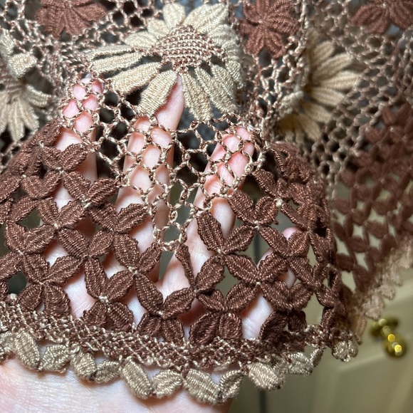Feminine Summery Elegant Festival Bohemian Western Brown Crochet Women's Top - Picture 4 of 5